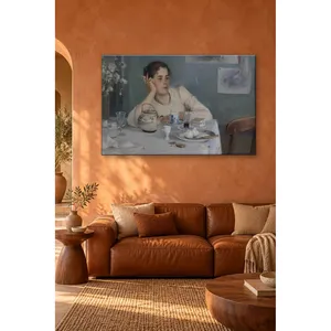 Fida, jeune femme réfléchissante à la table du petit-déjeuner, impression sur toile - Product Image 2