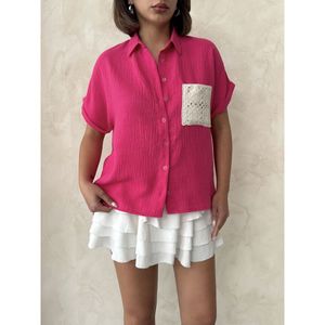 Chemise en lin fuchsia Topshow avec poche appliquée - FUCHSIA LIN RAW POCKET - Product Image 4