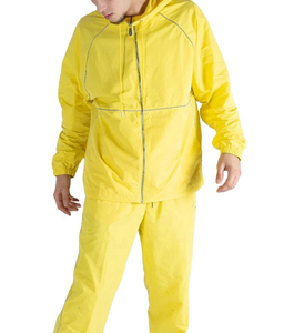 Survêtement coupe-vent respirant à capuche 100 % coton avec pantalon de jogging grande taille, passepoil personnalisé, coupe-vent, hiver, extérieur, décontracté pour homme - Product Image 1