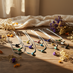 Colliers pendentifs élégants en argent plaqué, style bohème, avec pierres colorées, pour la revente - Product Image 3