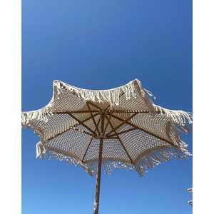 Sombrilla de Playa Moderna Estilo Boho, con Techo de Crochet, Flecos de Macramé, Poste de Bambú y Fibra de Vidrio, para Muebles de Exterior, Patio y Hotel - Product Image 3