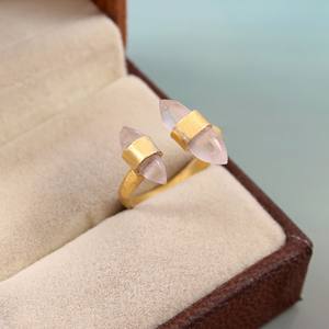<b>Adjustable</b> Classic 925 <b>Sterling</b> <b>Silver</b> Natural Rose Quartz Gemstone Pencil Shape Women's Wedding & Party <b>Ring</b> - Product Image 2
