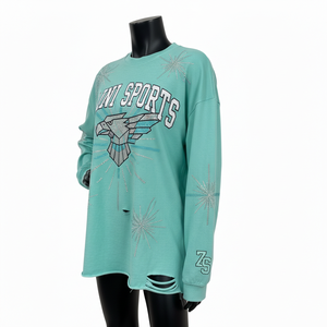 T-shirt à manches longues en jersey de coton premium, tissu doux et respirant, couleur sarcelle, coupe ample, logo personnalisé, coton long - Product Image 4