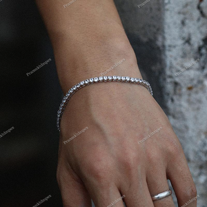 925 Sterling Silver Round Cut VVS Moissanite Diamond Handmade Minimalist Jewelry Customized <b>Tennis</b> Bracelet manufacturing india - Product Image 3