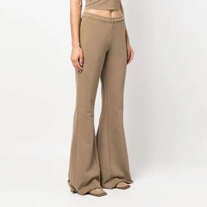 Sudaderas con capucha recortadas de algodón 100% personalizadas y sudaderas acampanadas ropa de niña alta chándales con pantalones de chándal acampanados con lavado ácido para mujer - Product Image 4