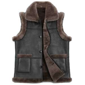 Mens wool vest genuine leather autumn <b>fur</b> winter warm shearling design breathable soft fabric premium casual outerwear - Product Image 4