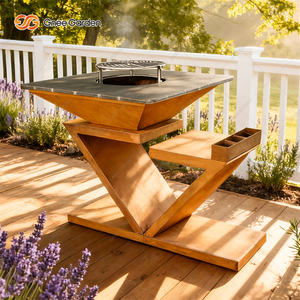 Grand barbecue moderne en acier Corten à bois, foyer extérieur combiné, appareil de cuisson robuste pour bois de chauffage, automatique - Product Image 5