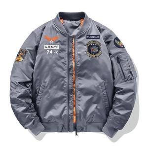 MA1 <span class=keywords><strong>Pilot</strong></span> US jaket Bomber musim dingin pria, jaket Bomber kasual bordir kerah berdiri dengan lapisan katun - Product Image 5