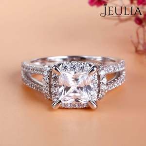 Jeulia <b>Split</b> Shank Princess Cut Sterling Silver Diamond <b>Ring</b> - Product Image 5