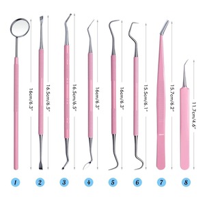 Kit de Instrumentos Dentales Rosados de 8 Piezas, Manual, Incluye Espejo Bucal, Sonda Doble, Herramienta de Limpieza Dental, Raspador para Limpieza Oral - Product Image 3