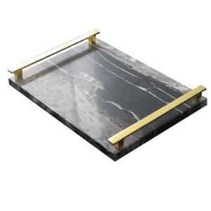 ถาดเสิร์ฟหินอ่อนหรูหราพร้อมที่จับโลหะสไตล์โมเดิร์นสำหรับตกแต่งบ้านโรงแรมหรูหราออกแบบได้ตามต้องการ - Product Image 4