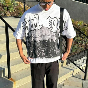 Ropa de calle cuadrada con logotipo personalizado para hombre, camisetas de algodón DTG pesado, longitud corta, talla grande, estilo informal, venta al por mayor, longitud corta - Product Image 3