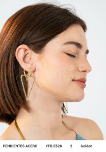 CUCOCUCA YFB E528 Orecchini minimalisti in acciaio inossidabile dorato Orecchini pendenti alla moda primavera-estate con design lineare a forma di cuore - Product Image 2