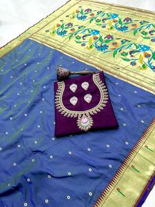 Étourdissement indien Designer Ethnique Paithani SILk Imprimé Sari LatestTraditionnel Exclusif Fantaisie soie saree - Product Image 3