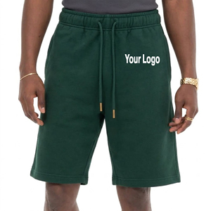 Custom Made 100% Cotton Fleece Baggy Fit Solid Color Elastic waistband Shorts for Men Custom Printed Logo <b>Knee</b> Length Shorts - Product Image 1