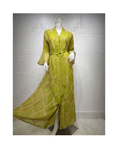 Robe longue en lin pour femmes, broderie à carreaux, Jalabiya, Abaya, arabe, soirée, Ramadan, marocain, Kaftan, Robe musulmane - Product Image 3