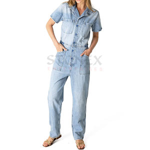 2023 Trendy Women Denim Coverall <b>Jumpsuit</b> <b>Vintage</b> Button up Pantsuit Custom Design Women Rompers - Product Image 1