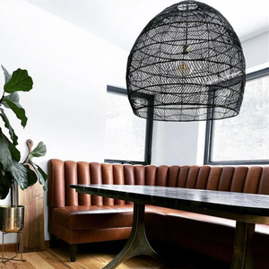 Lampe tissée naturelle faite à la main lustres en rotin en bois créatifs pour l'éclairage de suspension de décor de salon - Product Image 4