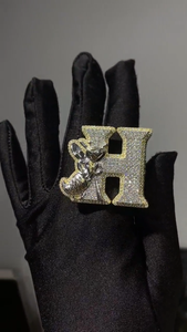 Iced Out Custom Alphabet Letter H 925 Sterling Silver High Shine Drip Stylish VVS Moissanite <b>Diamond</b> <b>ring</b> For Unisex Party Wear - Product Image 3