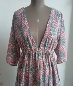 ชุดเดรสยาวสีชมพูผ้าลินินยาวถึงข้อเท้าสำหรับผู้หญิงเดรสแม็กซี่ผ้าฝ้ายมีกระเป๋าชุดเดรสผ้าลินินทรงหลวมไซส์พิเศษ - Product Image 3