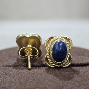 Pendientes clásicos hechos a mano de diseñador de piedras preciosas de Jade azul de Plata de Ley 925 chapados en oro de excelente calidad - Product Image 3