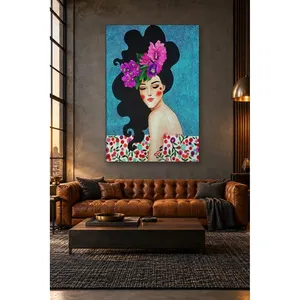 Fida, femme avec des fleurs violettes dans les cheveux, yeux fermés, impression sur toile - Product Image 5