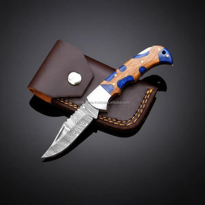 Couteau pliant en acier Damas Nordic Forge, verrouillage arrière, manche en résine et bois d'olivier, étui, couteau de poche EDC pour le camping et la chasse - Product Image 5