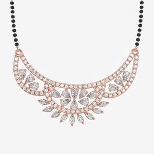 Women's Flower Shape 1.60 Carat Rhodium Plated Sterling <b>Silver</b> Moissanite Mangalsutra Necklace for Religious Ceremonies - Product Image 2