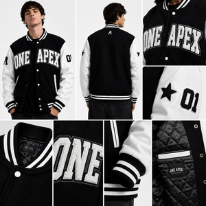 Custom Black Wool Original <b>Leather</b> Varsity <b>Jacket</b> Men Chenille Letterman <b>Jacket</b> College Bomber <b>Jacket</b> OEM Streetwear Outerwear - Product Image 3