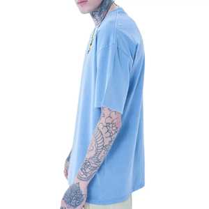 เสื้อยืดผู้ชายผ้าฝ้าย100% สั่งทำคุณภาพสูงธรรมดาโอเวอร์ไซส์180กรัม3D เปล่าพิมพ์ลายพัฟบนคอกว้าง - Product Image 5