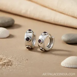 "925 <b>Silver</b> Rhodium-Plated <b>Huggie</b> Hoop Earrings for Women Trendy & Religious Style" - Product Image 3