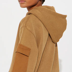 เสื้อฮู้ดคาร์โก้ผ้าทอลายทแยงสำหรับเด็กผู้ชายผ้านุ่มใส่สบายและใส่สบายพร้อมกระเป๋าคาร์โก้แขนยาว - Product Image 2