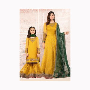 Pakistanaise Shalwar Kameez femmes robe 3 pièces dames 4 saisons chemise brodée et pantalon évasé avec organza Dupatta costume - Product Image 1