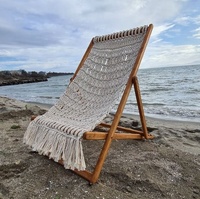 Chaise longue de détente en macramé Chaise longue de plage pliante en coton Chaise de détente pliante en bois en macramé Chaise longue de plage
