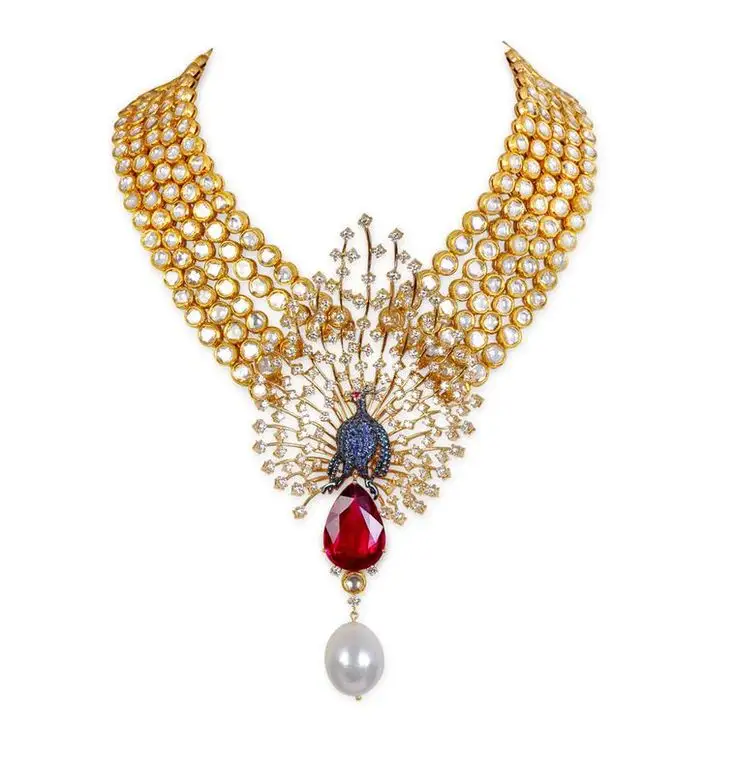 Peacock Style Natural Diamond Necklace Sets High Quality 18K Yellow Gold Set Fashion Jewelry Sets For Woman