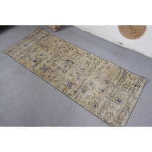 2.6x6.5 ft <b>Rug</b>, Vintage Turkish <b>Runner</b> <b>Rug</b>, Beige Wool <b>Rug</b> - Product Image 4