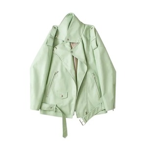 Manteau en PU à épaules tombantes Manteau décontracté pour femmes Printemps Automne Faux cuir Vestes Femme Motos Locomotive Outwear avec ceinture - Product Image 4