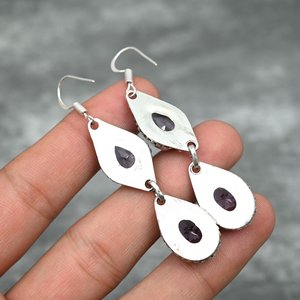 Boucles d'oreilles en améthyste, argent sterling 925, boucles d'oreilles en pierres précieuses faites à la main, bijoux cadeau pour elle, mère, élégantes boucles d'oreilles en améthyste - Product Image 5