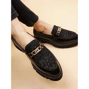 Zapatos Sin Cordones para Hombre, Estilo Coreano, Punta en Pico, Cuero, Grabado Personalizado, Plataforma con Suela Gruesa, Casual de Negocios - Product Image 4