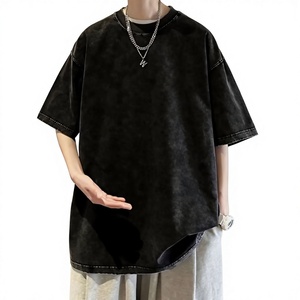 T-shirt Homme Streetwear Personnalisé Imprimé Uni Respirant Coupe Oversize Boxy Vintage Effet Vieilli Délavé au Soleil et à l'Acide 100% Coton - Product Image 1