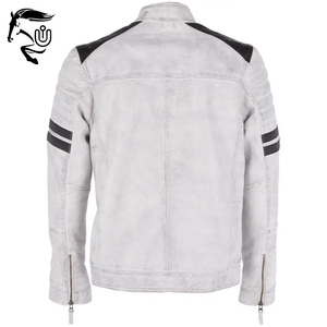 Veste de course en cuir blanc en denim enduit de haute qualité pour hommes, personnalisable, vêtements de sport pour moto, style urbain, respirante pour l'hiver - Product Image 3