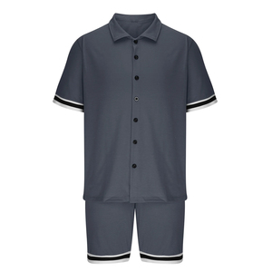 Venta al por mayor de alta calidad de los hombres Casual camisas con botones y pantalones cortos con cordón en la cintura conjunto de 2 piezas prendas de vestir exteriores de moda de los hombres 2025 - Product Image 2