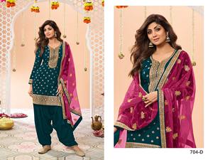 Traje étnico indio de viscosa de Jacquard listo para usar Patiyala Salwar Kameez con Dupatta elegante para mujer - Product Image 5