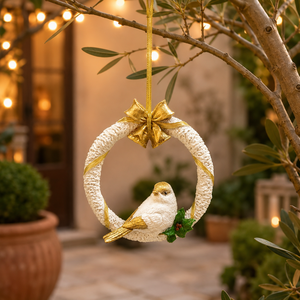 Ornamento Minimalista da Esterno a Forma di Piccolo Uccello in Anello Circolare, Artigianato in Resina, Decorazione Natalizia da Appendere a Albero, Porta o Parete - Product Image 4