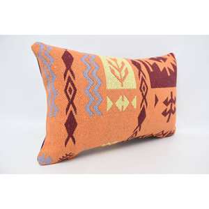 Almohada de lana naranja de estilo tradicional con estampado geométrico de 16x24 pulgadas con estampados cuadrados florales vintage estilo de lujo para uso en sofá - Product Image 3