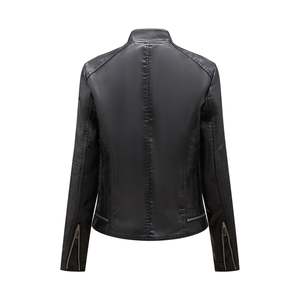 Veste en cuir PU véritable personnalisée pour femmes Bomber d'hiver élégante veste de moto en tissu tissé de style occidental - Product Image 6