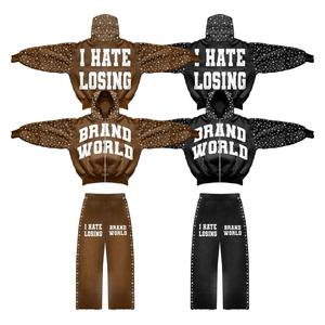 Pantalones de chándal lavados con ácido personalizados Unisex, parche bordado con diamantes de imitación, ajuste holgado, estilo rasgado para hombre, serigrafía, suministro ODM - Product Image 1