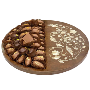 EID <b>Round</b> <b>Tray</b> High Quality <b>Tray</b> Chocolate Serving MOP Wooden for Ramadan Made in Viet Nam - Product Image 1