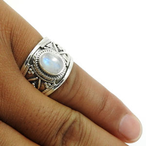 Natural Blue Fire Rainbow Moonstone 925 Sterling <b>Silver</b> Oval Stone <b>Chunky</b> <b>Ring</b> Handmade Jewelry Wholesale Price Bulk Suppliers - Product Image 3