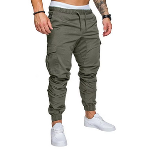 Otoño Invierno hombre Jogging pantalones de chándal Slim cordón Cargo pantalones con múltiples bolsillos personalizados Casual media cintura liso teñido para hombres - Product Image 6
